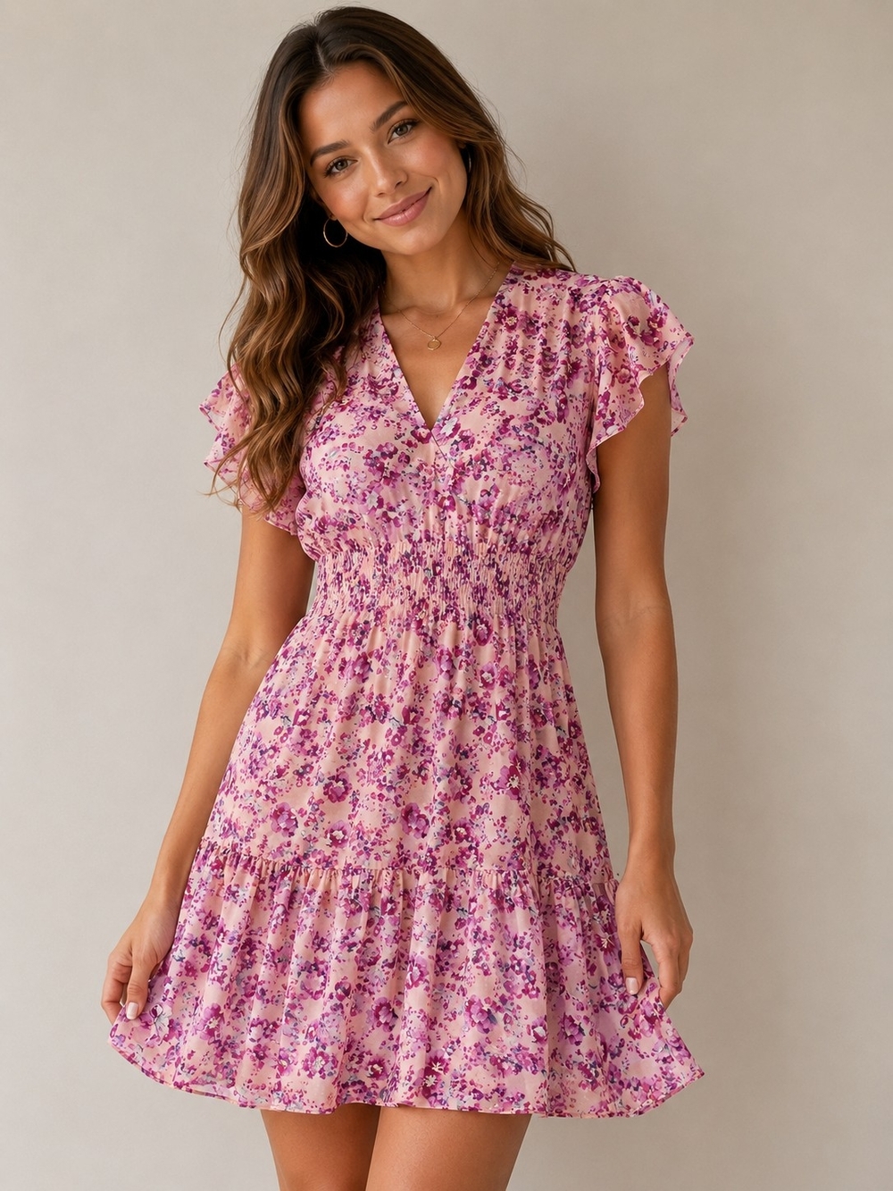 Nasty Gal Pink Floral Smocked Mini Dress NWT Size 6